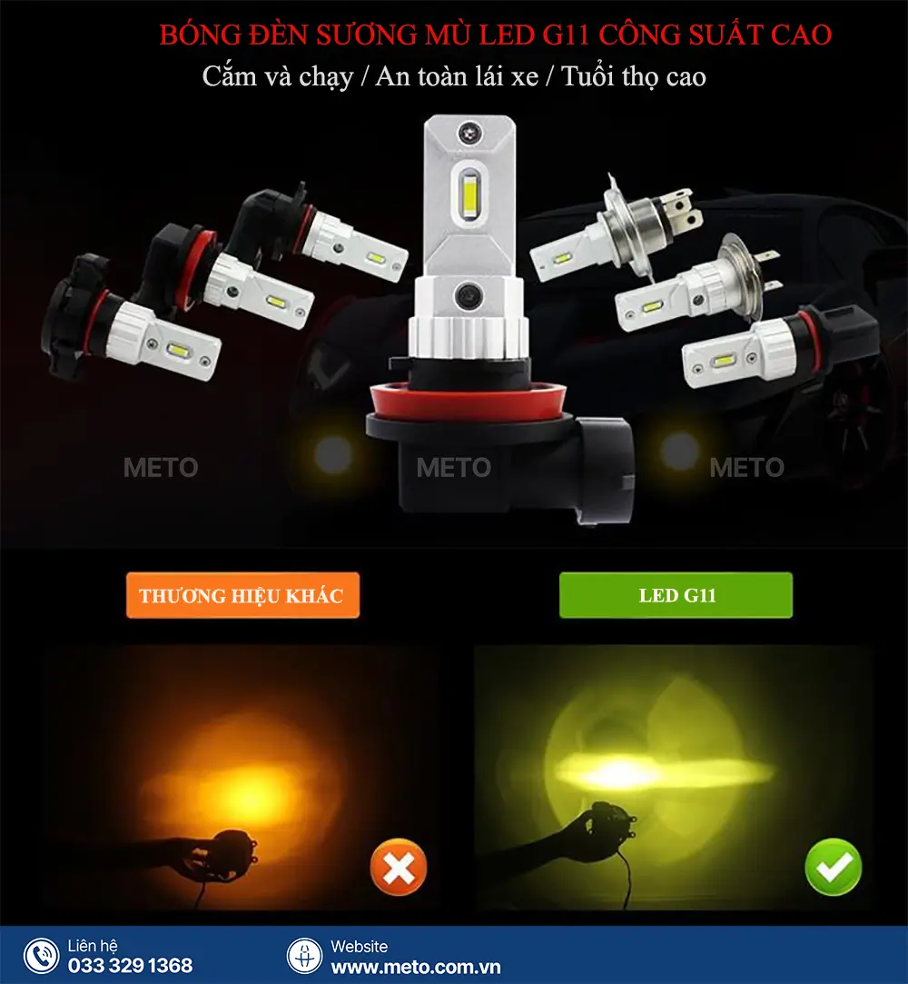 Bóng Đèn Sương Mù LED H11 G11 Ánh Sáng Vàng 2 Bóng đèn sương mù LED H11 hiệu suất cao G11-H11