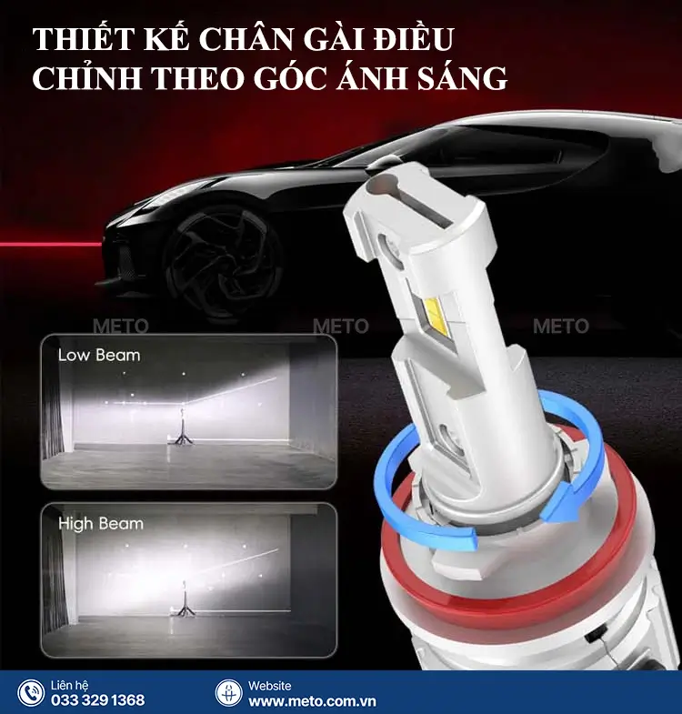 Bóng đèn LED HIR2 (9012) X10S 6500K (Pha/Cos) 13 Thiết kế chân gài điều chỉnh theo góc độ ánh sáng