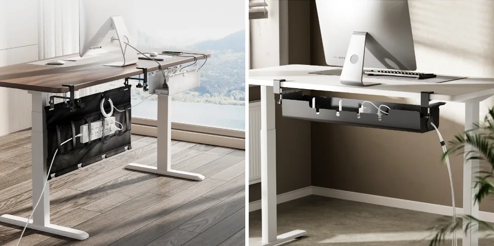 Khay cáp dọc dưới bàn : Được thiết kế cho ổ cắm điện và bộ chuyển đổi cồng kềnh, bộ sắp xếp cáp này được gắn bên dưới bàn làm việc của bạn để giải phóng không gian bề mặt và giảm sự lộn xộn