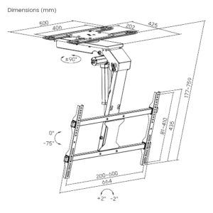 Kich Thuoc Gia Treo TV Dien Tu Tran Thong Minh Len Xuong Xoay PLB M0746DS