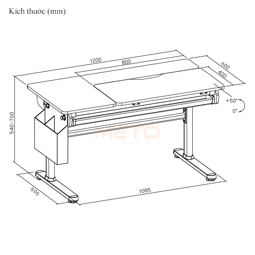 Bàn học trẻ em có thể điều chỉnh độ cao kèm túi đựng đồ E902 8 Kich thuoc ban hoc tre em co the dieu chinh do cao E902