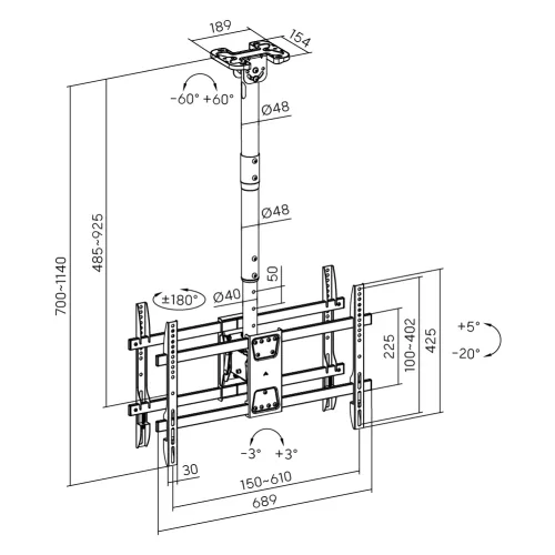 Kich thuoc gia Treo TV Chiu Luc Kep Hai Man Hinh Lien Lung PLB CE1546BS