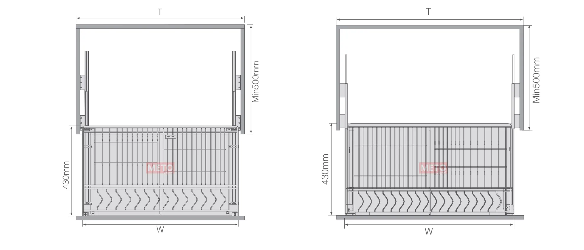 Kích thước khoang tủ Giá Bát Đĩa Xoong Nồi Đa Năng Inox Tủ Dưới